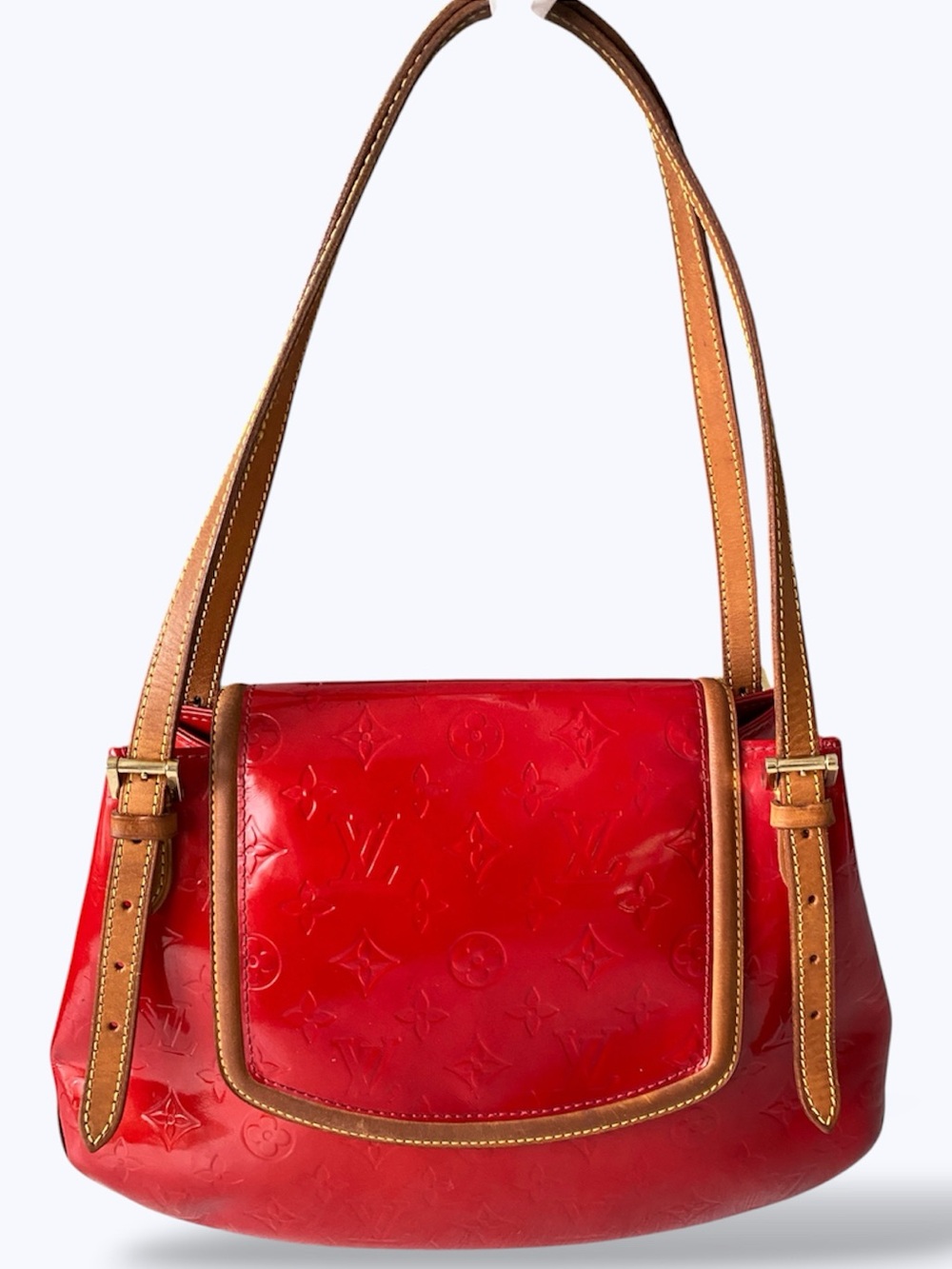 Louis Vuitton Red Monogram Vernis Biscayne Bay GM Shoulder Patent Bag Y2K Rare